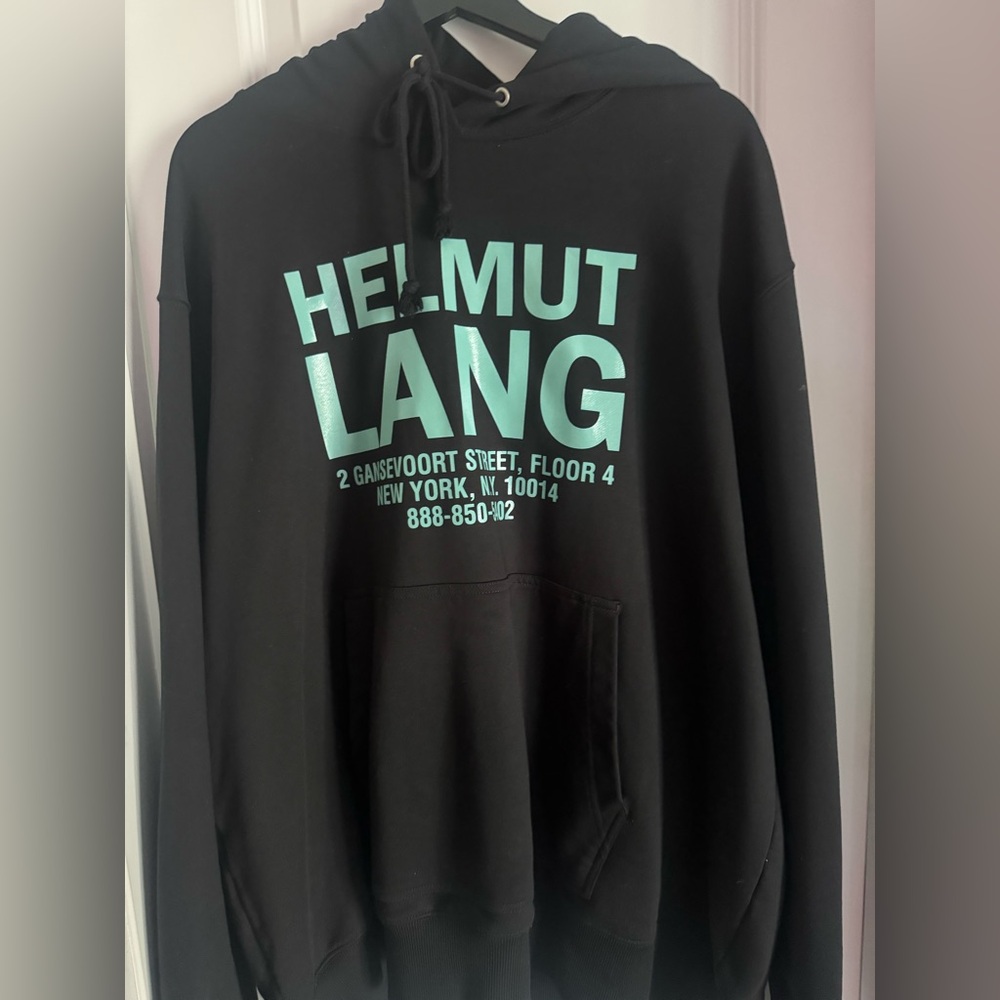 Helmut Lang Black Hoodie with Teal Print